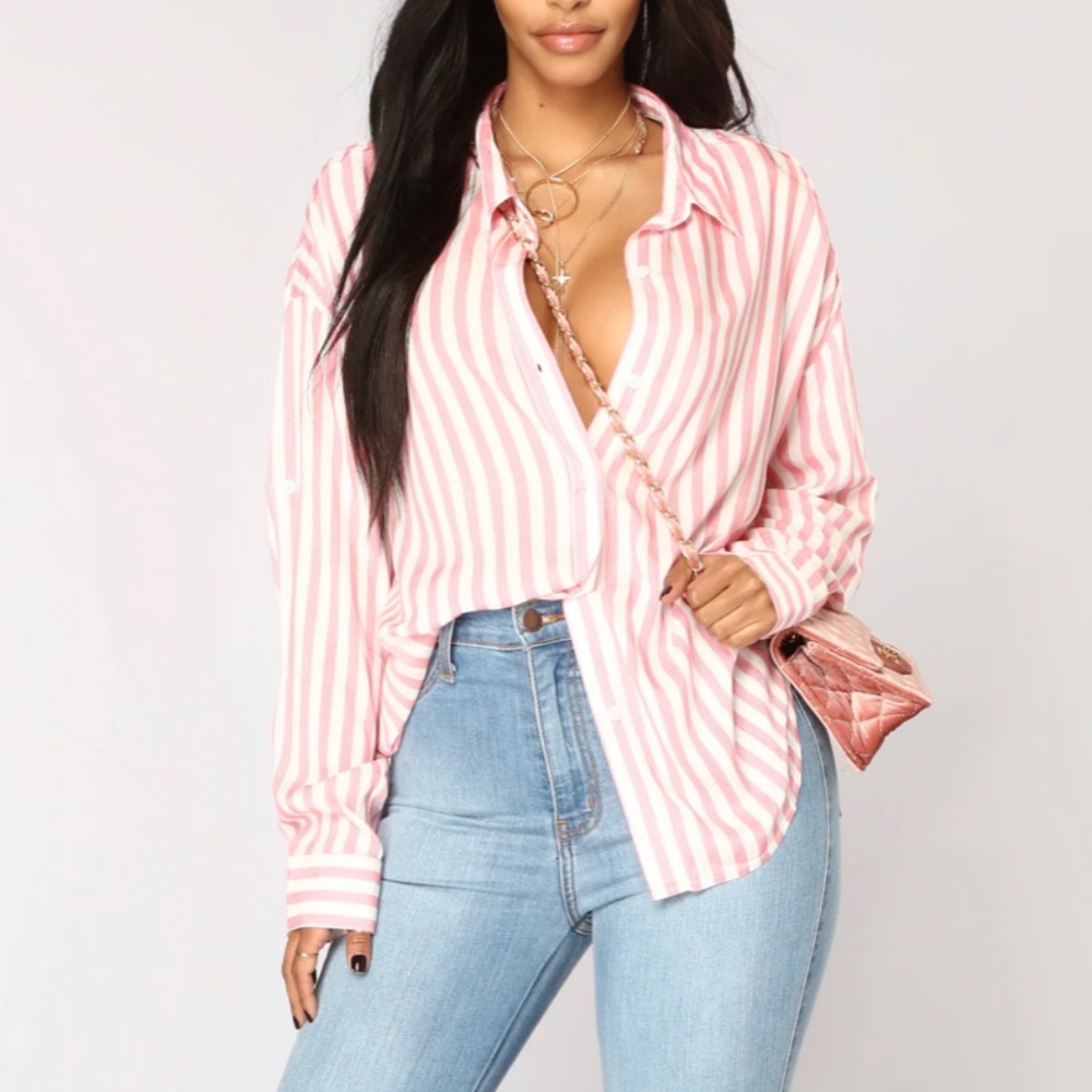 Pink and white pin stripe top